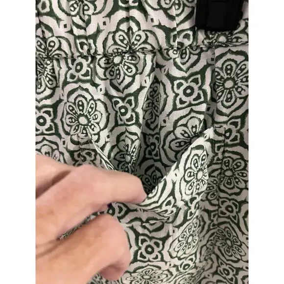 Talbots Green White Linen Blend Medallion Pant Set Sz L Wide Leg Pants Resort